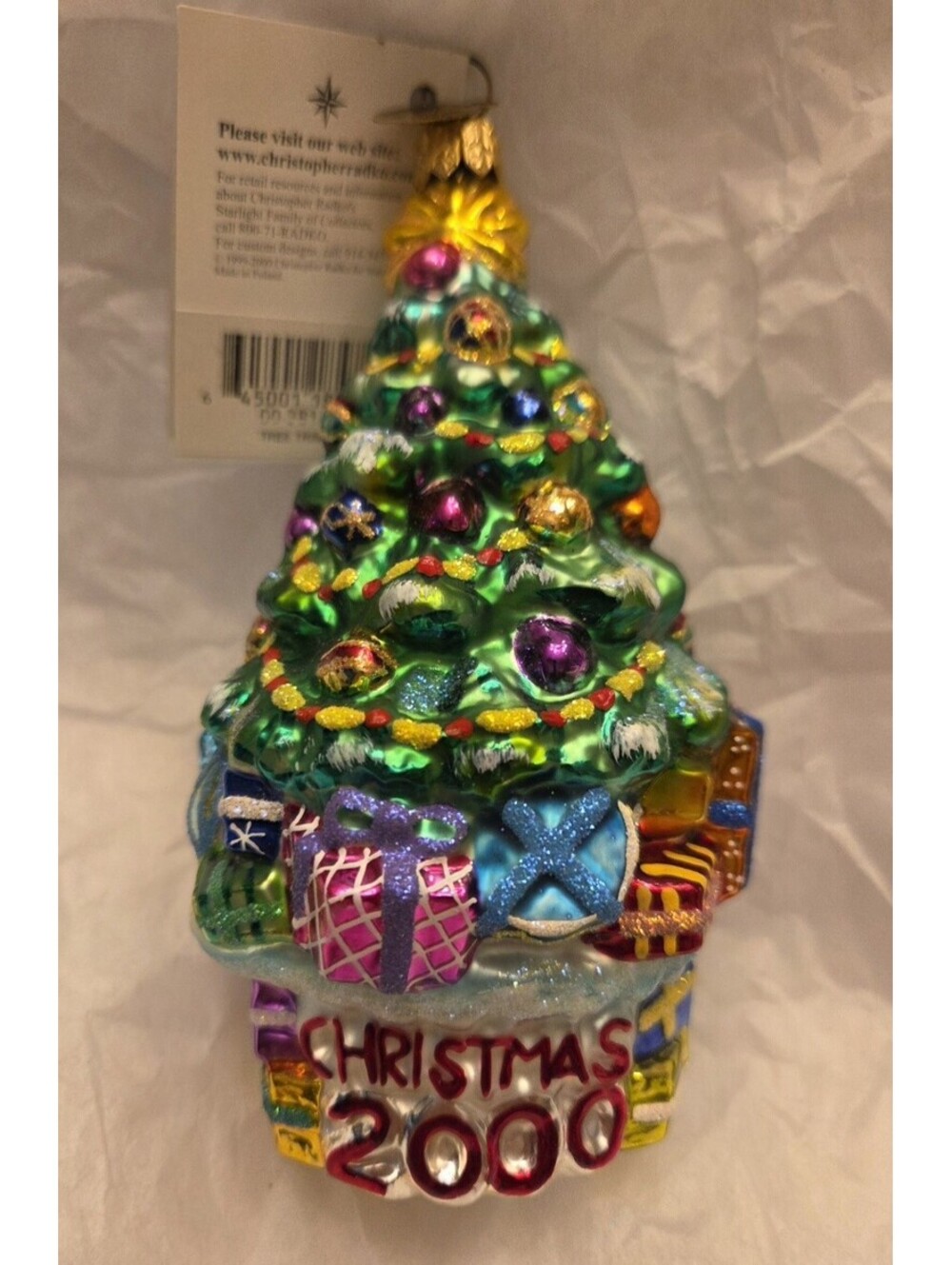Christopher Radko Tree Trimmed 7in. 2000 Glass Handpainted Ornament, Mint w/Tag